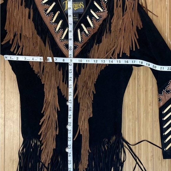 Black fringe leather and bone jacket, poshfest jacket - Picture 3 of 3